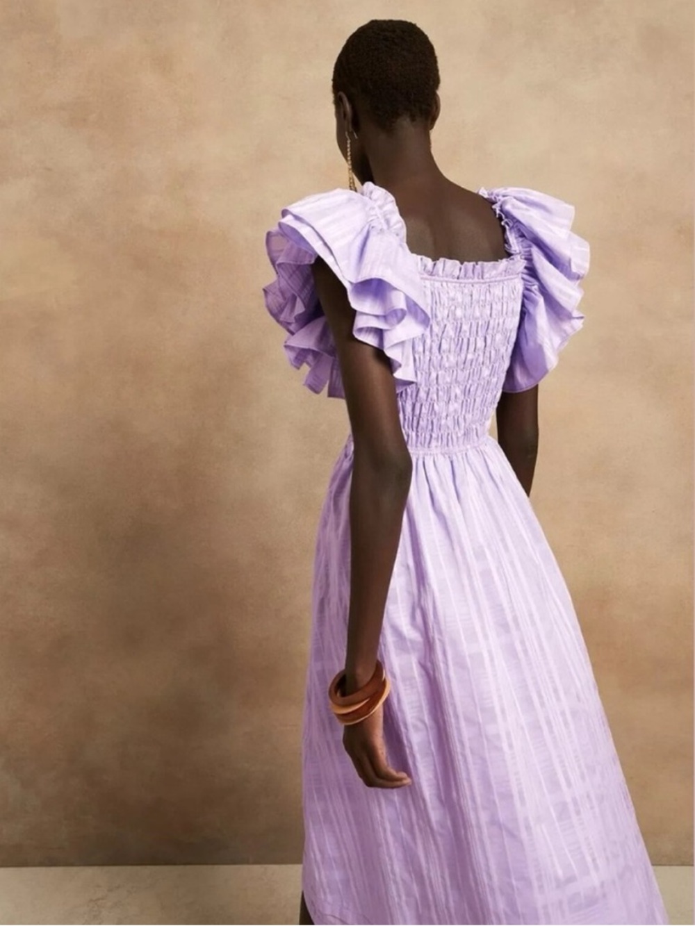 Banana Republic Smocked Ruffle Midi Dress - Lavender - M - Picture 2 of 10